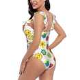 thumbnail image 5 of Yiaed Cartoon Flowers Print Women's Ruffled One Piece Swimsuit V Neck Swimwear Slimming Monokini for Woman-X-Large, 5 of 8