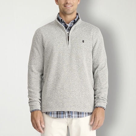 IZOD Sweater Fleece Mens Long Sleeve Quarter-Zip Pullover, Large, Gray