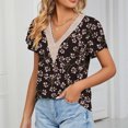 thumbnail image 2 of Blusa estampada de encaje de guipur Blusa de guipur de manga corta con pétalos y escote en V para mujer que sale con flor de cerezo M, 2 of 6