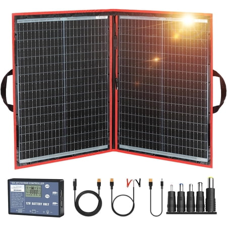 100W Portable Foldable Solar Panel Kit (19x26in, 5.3lb), with Separate Controller and Dual , Monocrystalline for 12V & Power Stations, RV Camping Trailer Backup