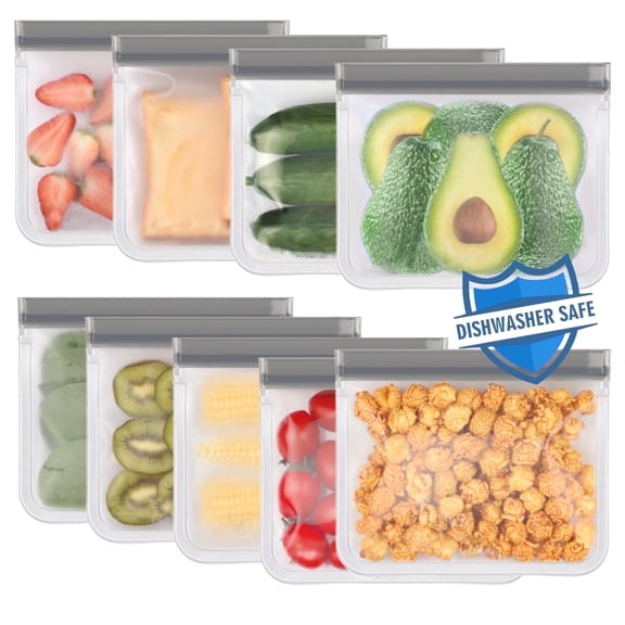 Lerine 9 Pack Dishwasher Safe Reusable Sandwich Bags, Leakproof Double Zipper, Freezer Bags