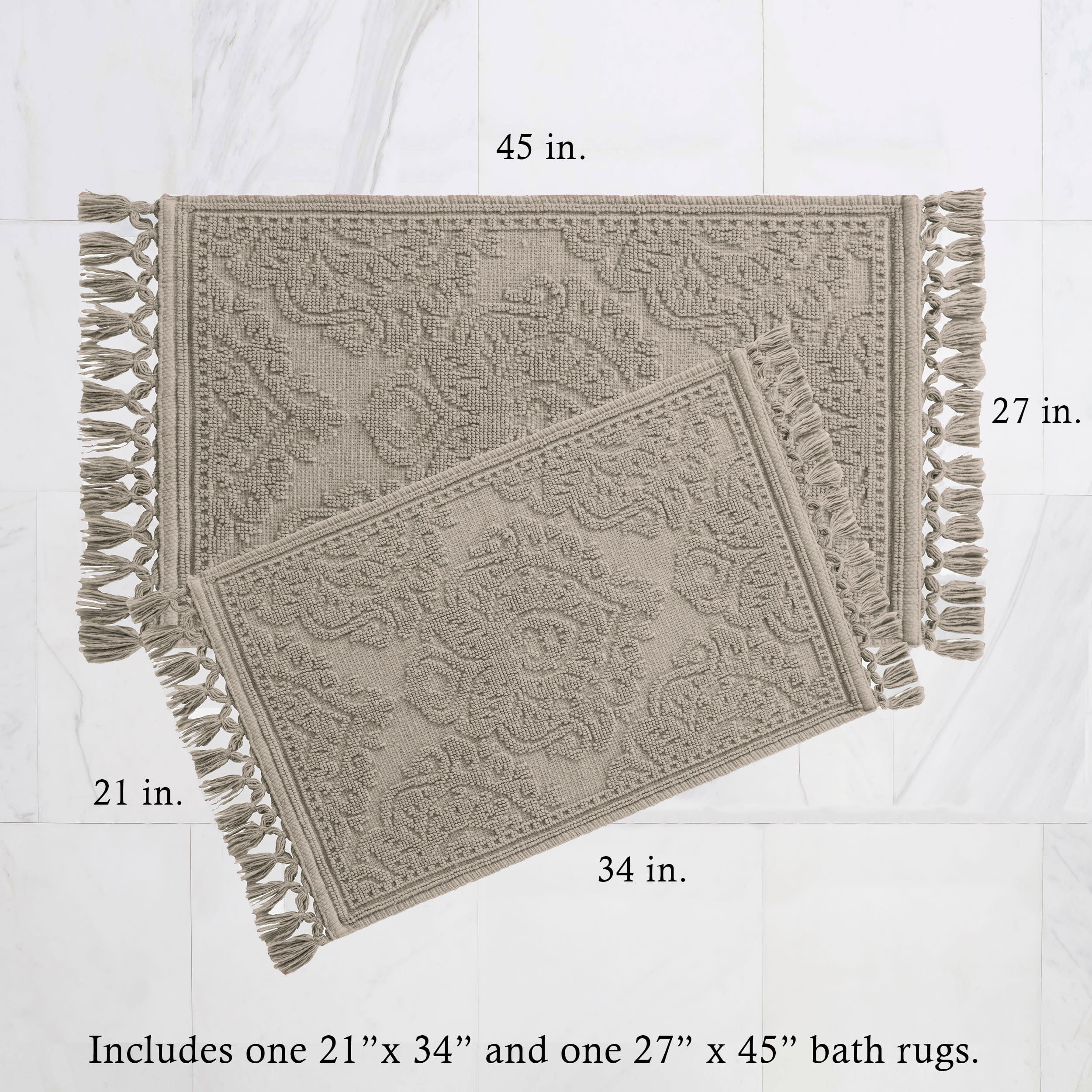 Jean Pierre Ricardo Cotton Fringe 2-Piece Bath Rug Set, Linen