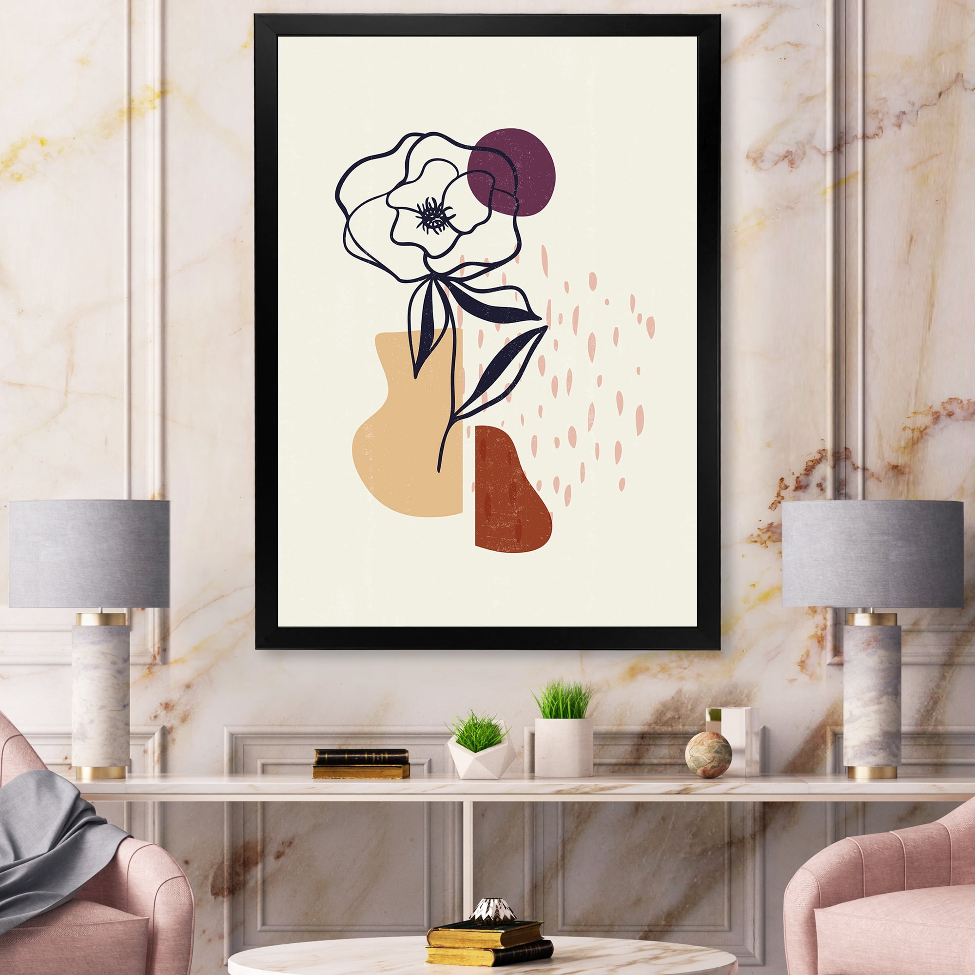 Designart 'Minimalist Shapes With Ancient Flower I' Modern Framed Art Print