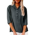 thumbnail image 3 of yunLCZ Women's Button Down Shirts Women'S Solid Color Stand Up Collar Cotton Long Sleeved Shirt Blouse Women's Button Down Shirts, 3 of 4