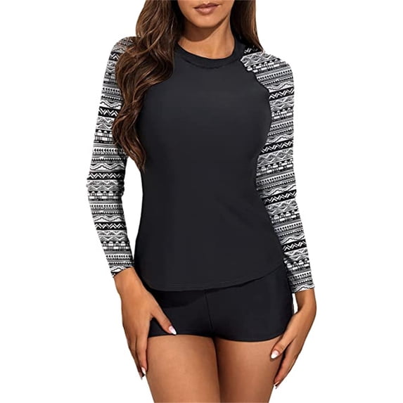 Women's two-piece Sun Protection long-sleeved Swimsuit UV UPF 50+ Swimming shirt Swimsuit with boxer trunks