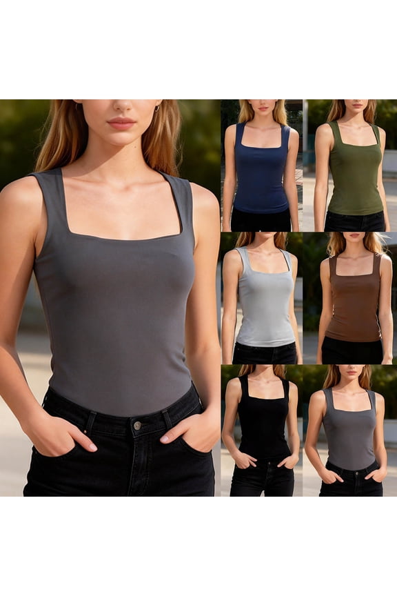 Tank Tops for Women Sleeveless Solid Color Bateau Neck Slim Breathable Casual Blouse