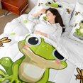 thumbnail image 4 of Castle Fairy Preppy Child Cartoon Frog Dragonfly Bedding Comforter Set 7 Pieces,Kawaii Animal Full Bedding Set Lightweight,Green Polka Dots Fitted Sheet Flat Sheet,Breathable Home Decor,Reversible, 4 of 8
