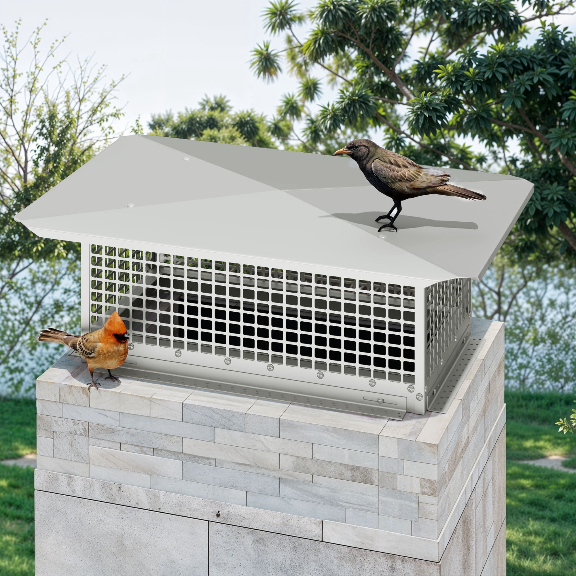 Uforic 24" x 13" Stainless Steel Chimney Cap, Heavy-Duty, Adjustable Fireplace Flue Cover, Rust-Resistant Iron, Weatherproof