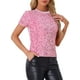 thumbnail image 4 of INSPIRAR CHIC Blusa de terciopelo con lentejuelas para mujeres, cuello redondo, manga corta, ropa de fiesta y club, color rosa M, 4 of 6