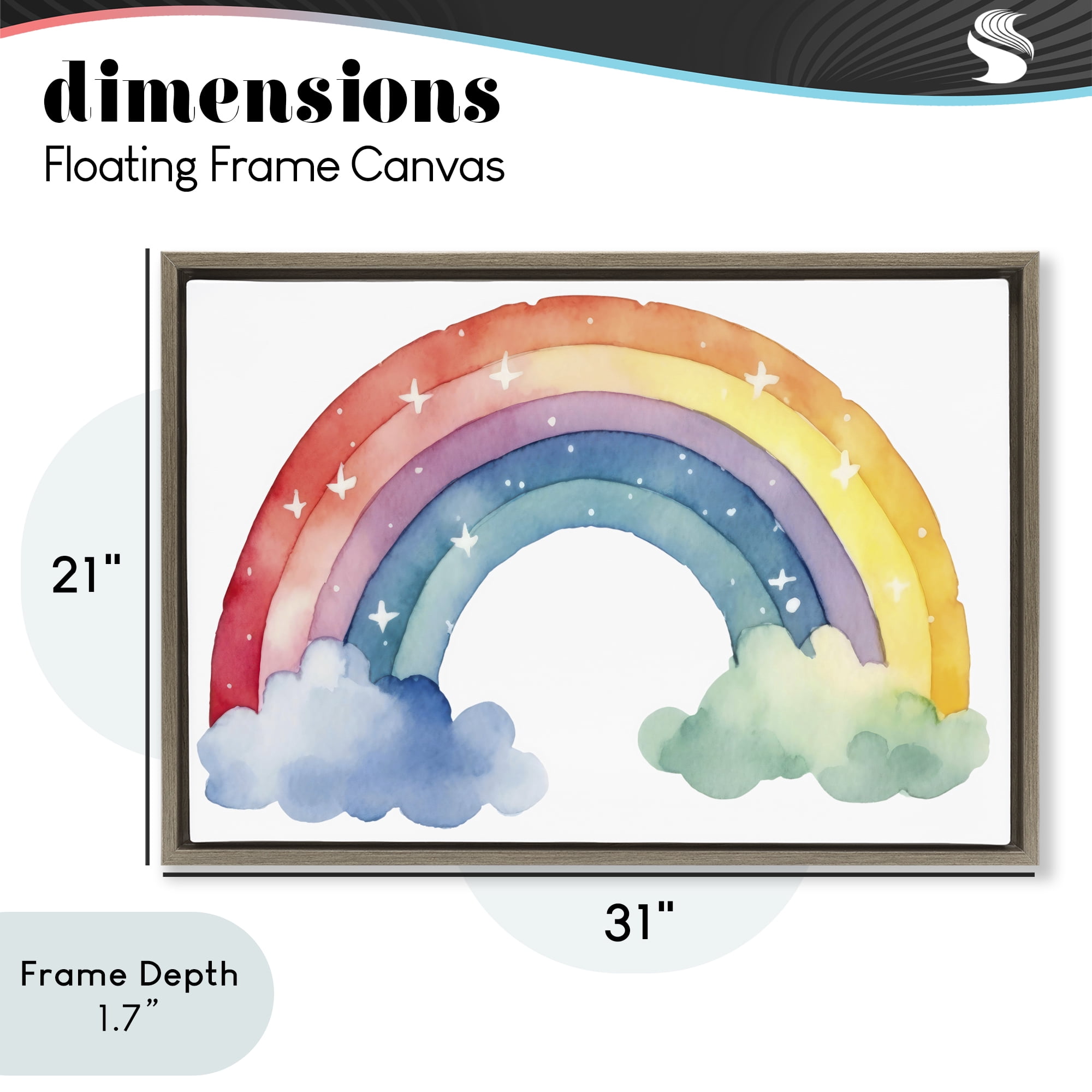 Stupell Industries Colorful Rainbow with White Stars Brown Framed Floater Canvas Wall Art, design by Creative Studio