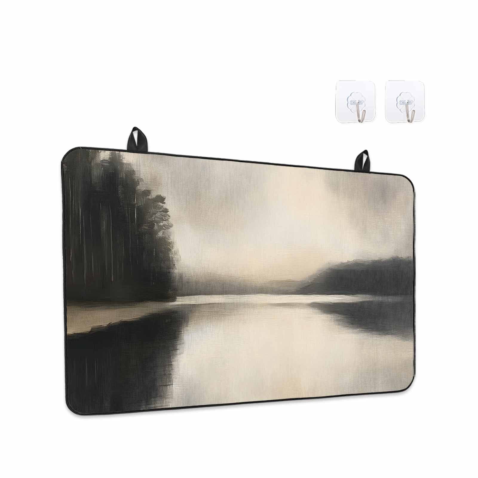 Black Beige Lake Stove Top Cover for Electric Stove, Heat-proof & Non Slip Glass Top Stove Cover Protector, Abstract Aesthetics Mysterious Kitchen Flat Cooktop Rubber Mat 24x21 Inches