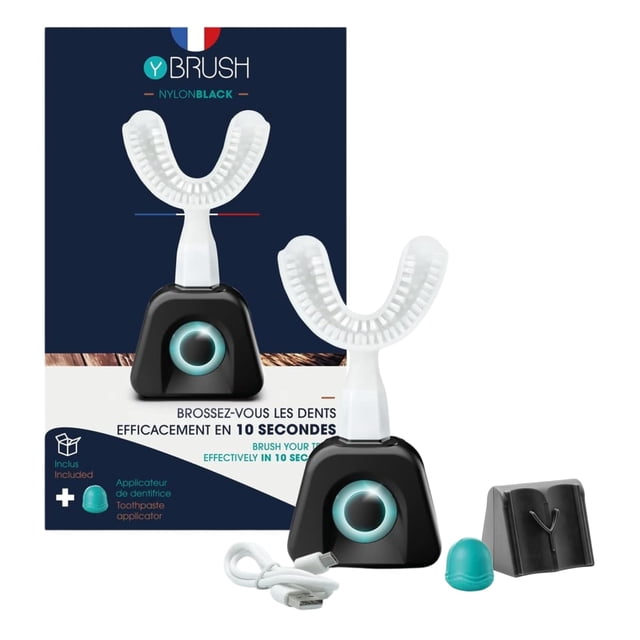 Cepillo de dientes eléctrico Y-Brush NylonBlack Sonic con soporte de almacenamiento