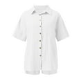 thumbnail image 6 of Holzkary Women's Summer Cotton Linen Short Sets 2 Piece Shorts Top Lounge Beach Vacation Fashion Casual Cardigan Short Sleeve Shorts 2 Piece Set Woman Summer White L, 6 of 6