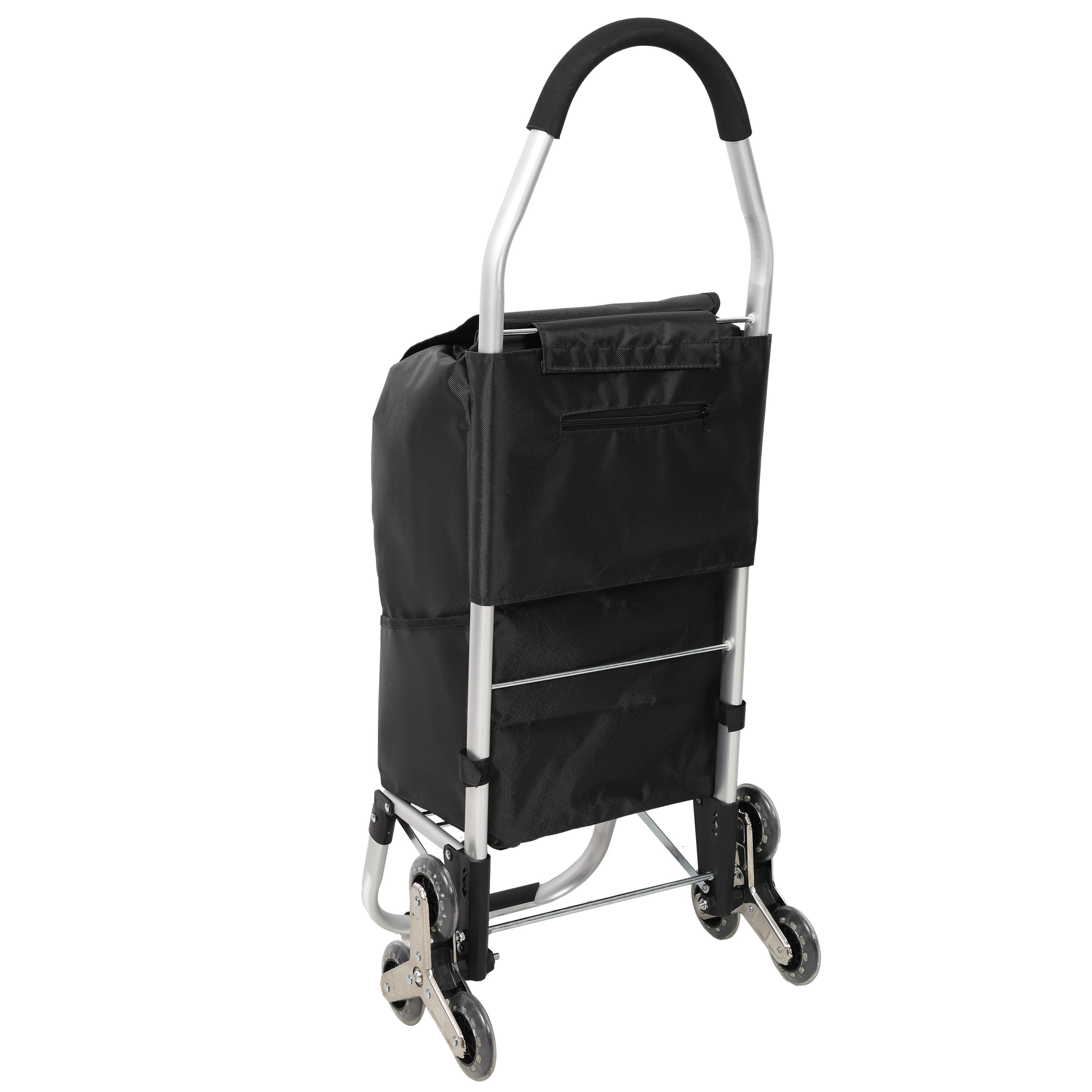 , Shopping Stair Trolley with Wheels,Trolley Black Foldable Shopping Cart,Removable Shopping OxWaterproof Bag,Stainless Steel Triangular Wheels, Black, Black ,Aluminium ,