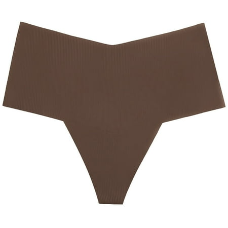 OVINYER Womens Seamless Ice Silk Thong Cotton Underwear Medium Waist Large Size Thong Underwear Underpanties Sexy Versatile Panty