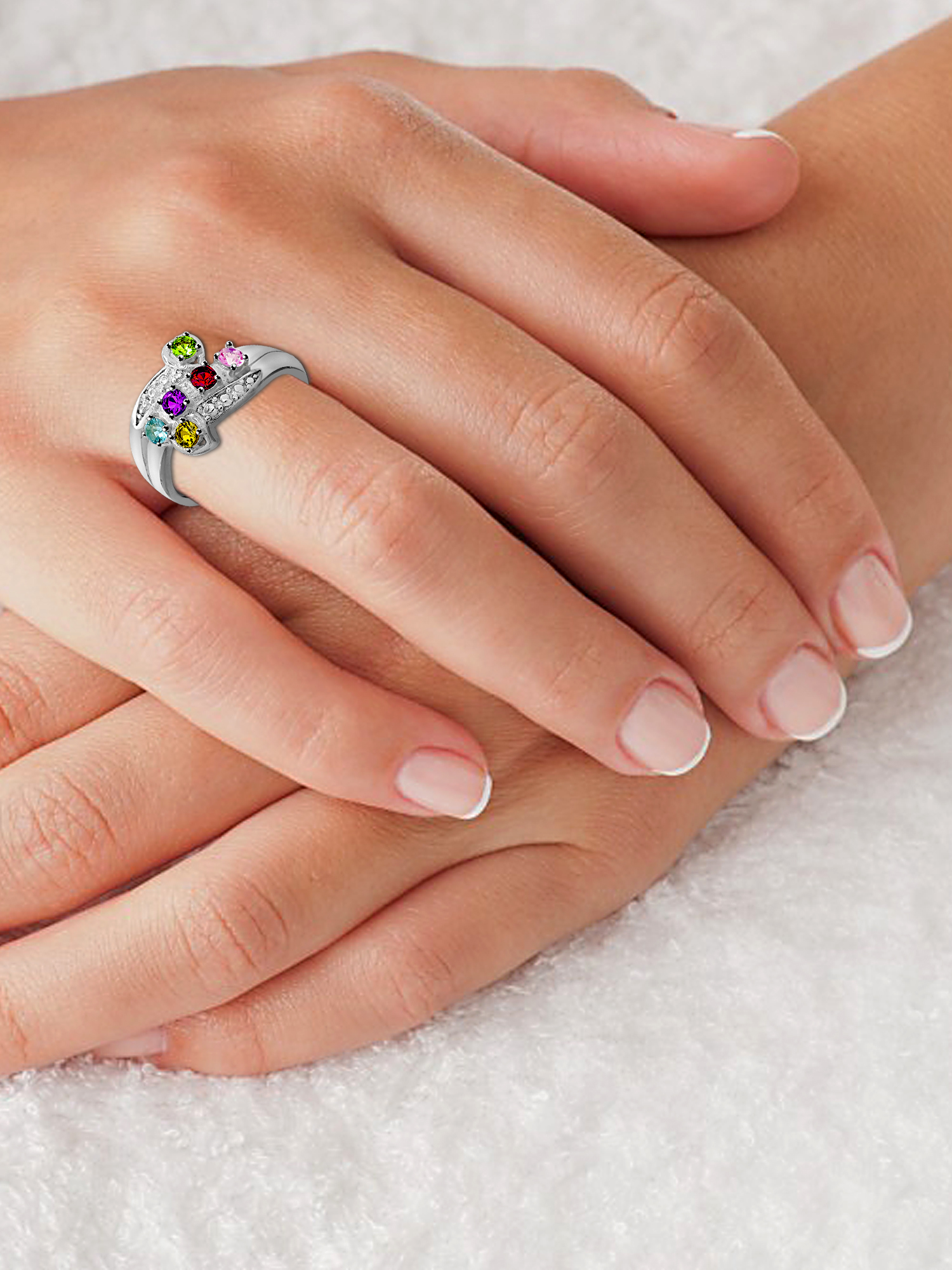 Laser Engraved Family Ring with Up to Five Birthstones