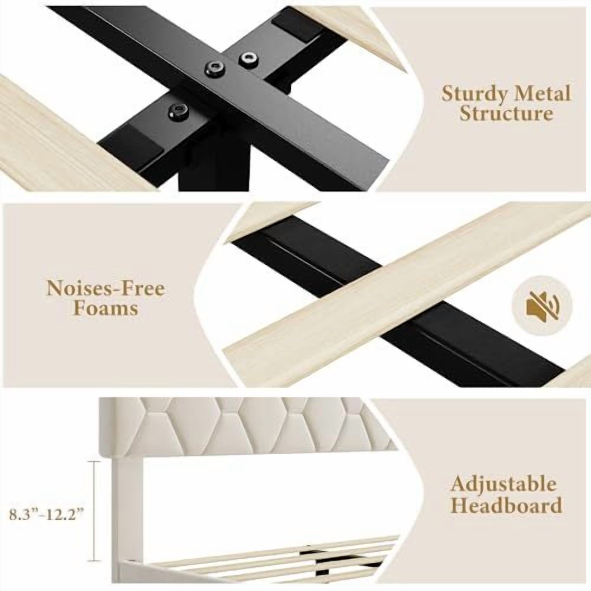 ChaoLink TWIN Size Platform Bed Frame with Upholstered Headboard, Fabric Upholstered Bed Frame with Adjustable Headboard, Bed FrameBeige linen