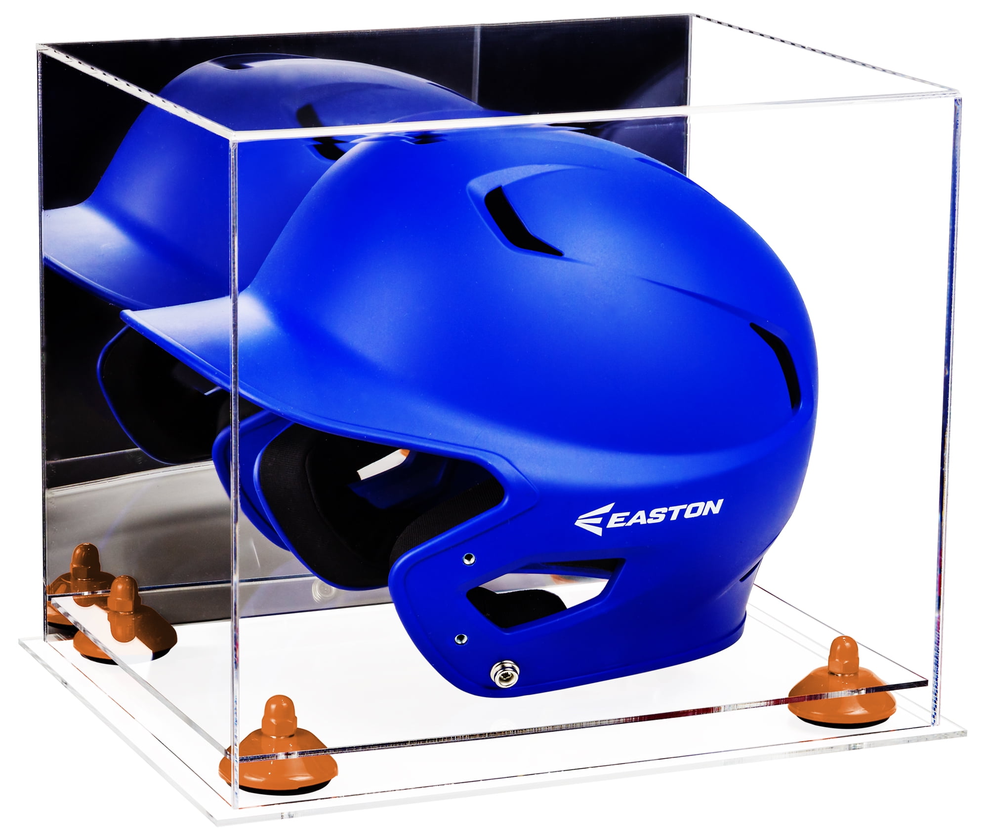 Acrylic Baseball Batting Helmet Display Case with Mirror, Orange Risers
