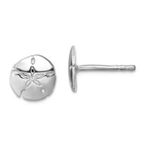 925 Sterling Silver Rhodium Plated Polished Sand Dollar Post Earrings 8x7.8mm Wide Stud Earring for Women