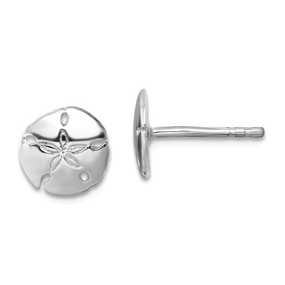 925 Sterling Silver Rhodium Plated Polished Sand Dollar Post Earrings 8x7.8mm Wide Stud Earring for Women