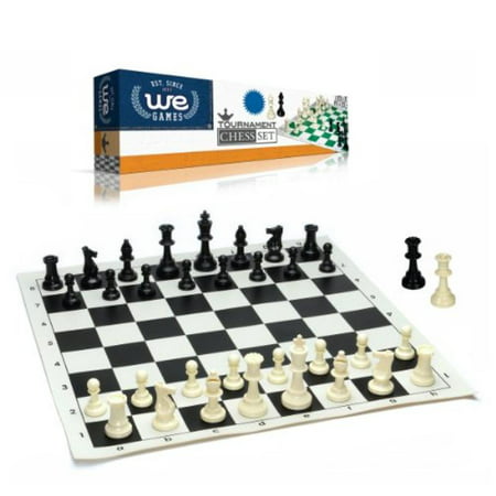 Best Value Tournament Chess Set - Filled Chess Pieces and Black Roll-Up Vinyl Chess
