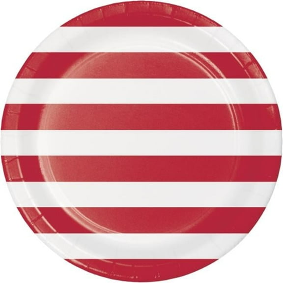 Creative Converting 337055 Dots & Stripes Classic Red Round Paper Plates, 8 Count