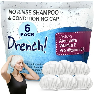 Drench No Water Rinse Free Shampoo Caps, 6 Packs - Waterless Shampoo and Conditioner