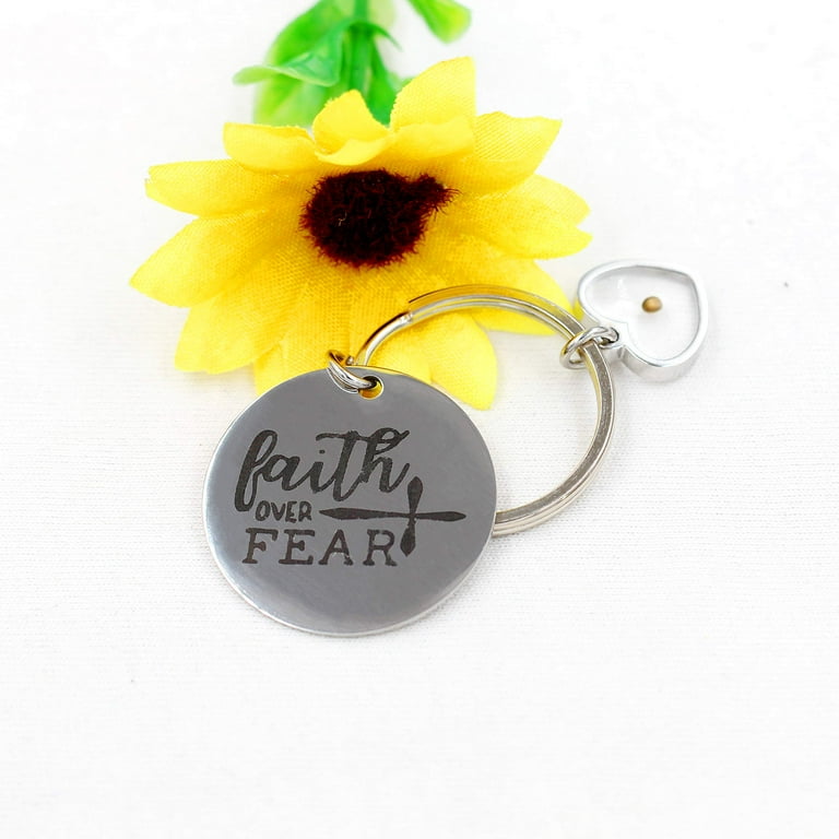 Uloveido Stainless Steel Faith Over Fear Keyring Christian Faith Cross Inspirational Keychain Mustard Seed Charms Keyring for Men Y1017, Adult Unisex, Size