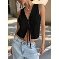 thumbnail image 4 of Women'S Linen Clothes Tie Front Tops Going Out Top Trendy Sleeveless Vest Shirts Black XL, 4 of 9