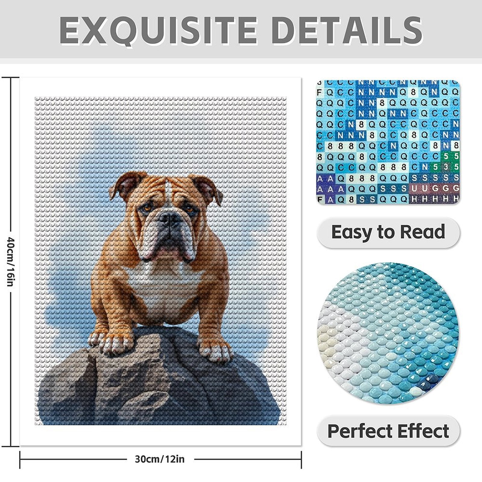 Diamond Art Kit for Adults, Sturdy Bulldog On Rock Summit Diamond Painting for Adults Beginners, 5D DIY Diamond Art Painting Kits, Colorful Diamond Painting Craft for Home Decor 12x16