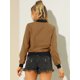 thumbnail image 5 of Chaqueta de Bombardero Corta Allegra K de Manga Larga con cremallera y Cuello alto Informal para Mujer Marrón L, 5 of 6
