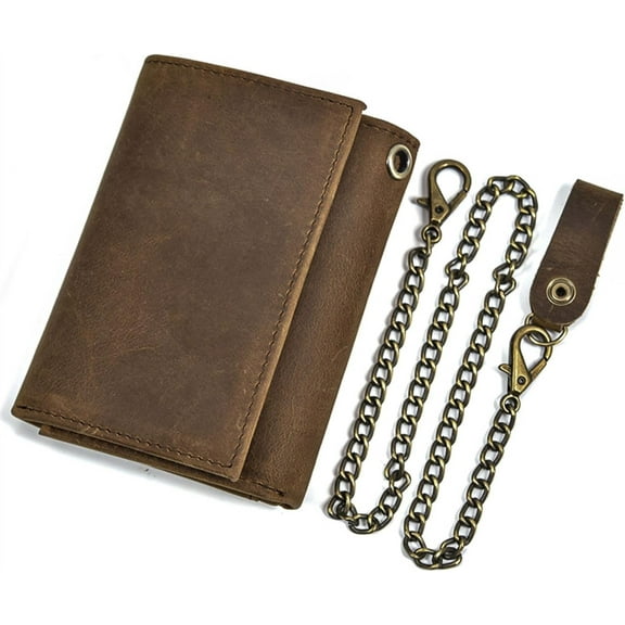 Mens leather wallet Chain small RFID Blocking trifold Wallet Slim Minimalist Western Wallet For Men with Credit Cards(brown)