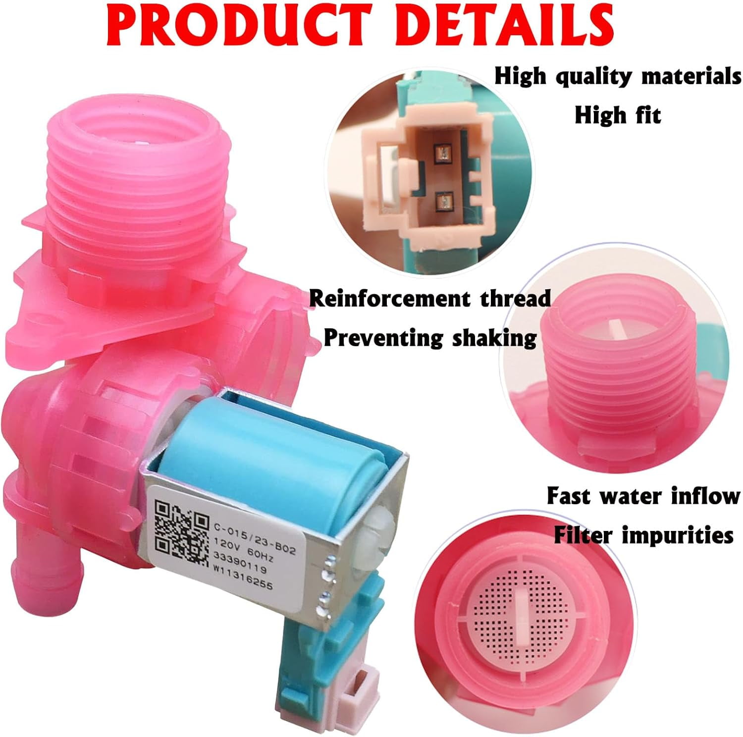 Washer Water Inlet Valve W11316255 & W11316256, Replacement For W11036928 33490439 AP6835736 4922254 PS12711563 EAP12711563, W11104751 Compatible With Whirlpool, Maytag, Amana