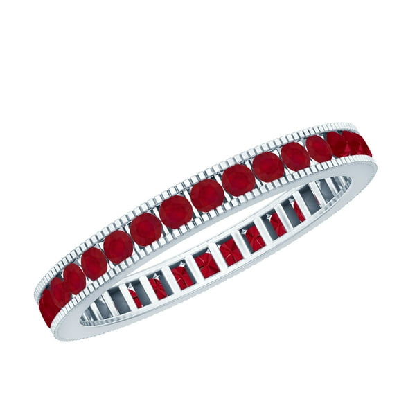 Rosec Jewels Natural Ruby Eternity Ring for Women - Channel Set Anniversary Band Ring - AAA Quality - Ready to Gift, 925 Sterling Silver, US 4.00