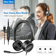 New Bee Computer Headset in-Line Call Controls Office USB Headset with Noise Cancelling Microphone Call Center Headset for Skype, Zoom, Phone, PC