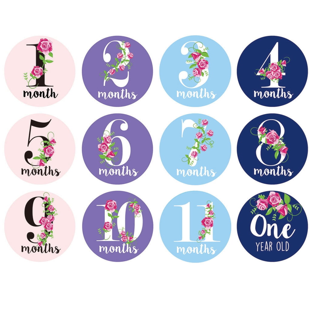 12pcs Paepr Baby 1-12 Monthly Milestone Stickers Baby Birthday Baby Shower 
