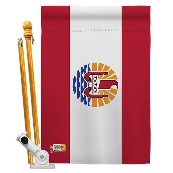 AA-HL-HS-140844-IP-BO-D-US18-AG 28 x 40 in. French Polynesia Flags of the World Historical Impressions Decorative Vertical Double Sided House Flag Set & Pole Bracket Hardware Flag Set