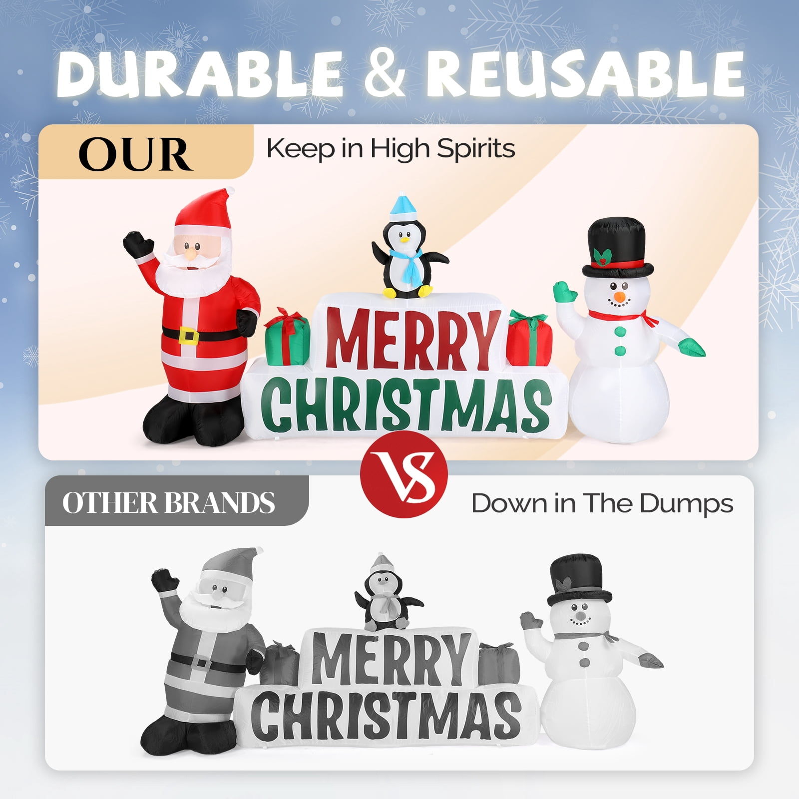 Christmas Inflatable Santa and Snowman Holding Merry Christmas Sign