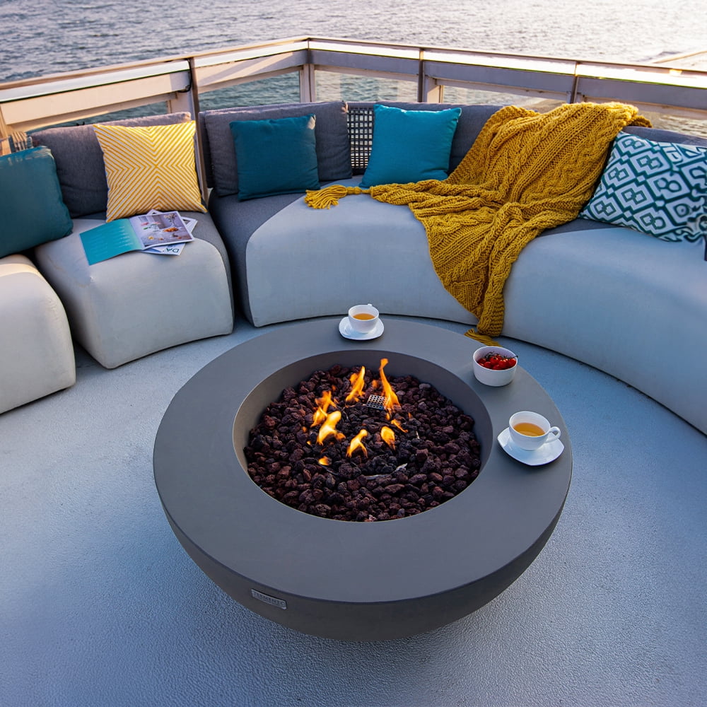 Elementi Lunar Gas Fire Pit for Outside Outdoor Fire Pit Table Smokeless Fire Pit Concrete Round Fire Bowl Patio Heater Fireplace 45000 BTUs - Grey, 42 x 42 Inches