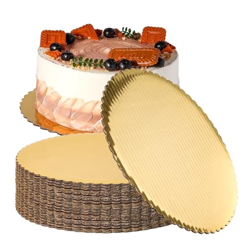 Fit Meal Prep 20 Pack Cake Boards, 12 Inch Round Gold Cake Circles, Disposable Pizza Circles Cake Pan Base Stand for Desserts and Pastries, Greaseproof Cardboard Cake Rounds for Cake DIY, Birthday