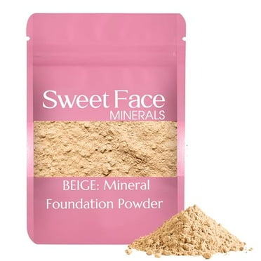 Foundation Powder Refill (BEIGE)(12 Gram Bag) By Sweet Face Minerals, Lightweight Mineral Loose Makeup Powder with SPF 20, Full Coverage Flawless Finish, Talc-free, Cruelty-Free, Refillable Pouch