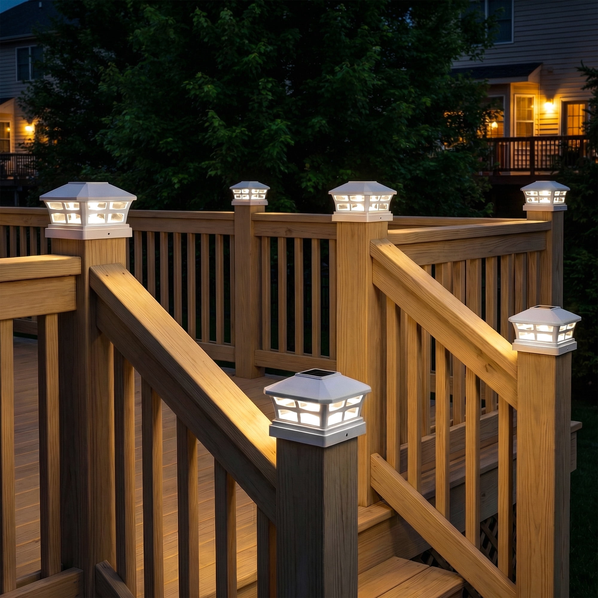 DAYBETTER Solar Post Cap Lights Outdoor, 4 pack Fence Solar LED Lights, White