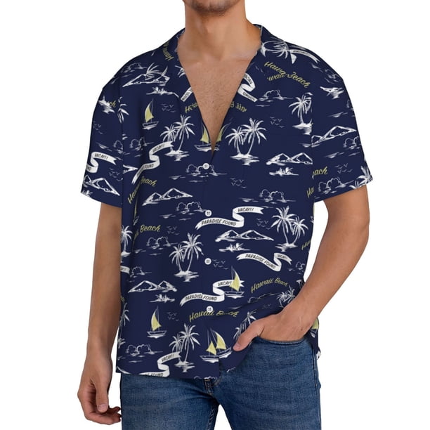 Balery Hawaiian Style Camisa Casual de Manga Corta con Botones para Hombre, Texturizada, Estilo Cubano, para Playa, Verano-3X-Large