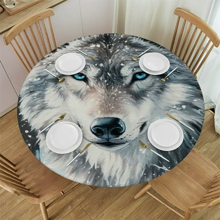 

PALNKART Wolf Snow Trees Round Tablecloth Stain-Resistant Washable 31 -35