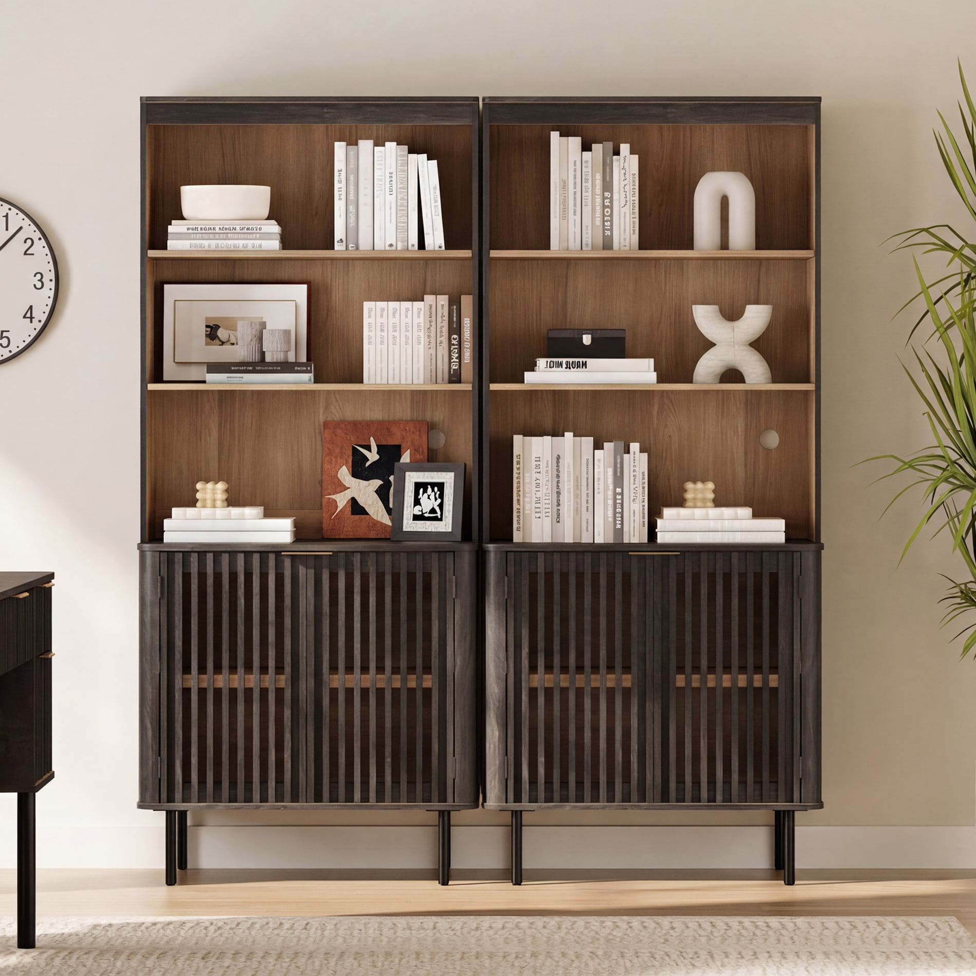 72.8" Tall Bookshelf with Doors - 6 Tiers Large Modern Bookcase with Adjustable Shelves, Black