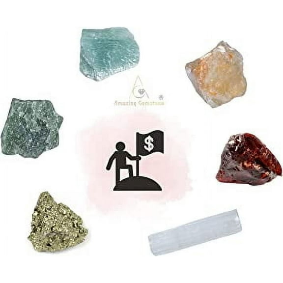 Money and Success Crystal Stone Set - Citrine Pyrite Garnet Selenite Green Aventurine Amazonite