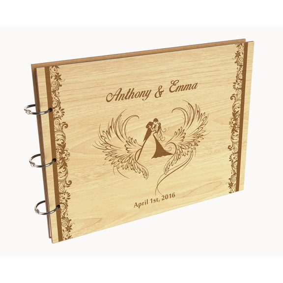 Darling Souvenir Personalized Engraved Laser Cut Wedding Guest Book Wooden Cover Sign-in Book Registry Guestbook Scrapbook-B6