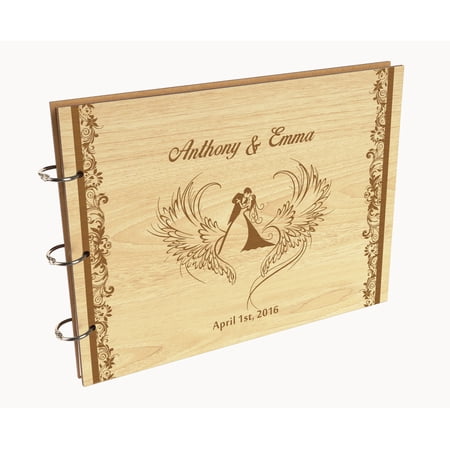 Darling Souvenir Personalized Engraved Laser Cut Wedding Guest Book Wooden Cover Sign-in Book Registry Guestbook Scrapbook-B6