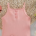 thumbnail image 4 of Scyoekwg Toddler Kids Girls Clothes Casual Solid Color Sleeveless Crew Neck Comfy Button Knit Tank Tops Shorts Outfits, Pink, 6-9 Months, 4 of 5