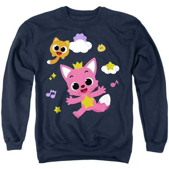 Pinkfong and Ninimo Clouds Unisex Adult Crewneck Sweatshirt, Navy, 5X-Large
